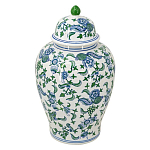 Ваза с крышкой и зелено-голубым цветочным узором на белом фоне Blue & White Ornament варинант исполнения - 1 | Loft Concept в Липецке