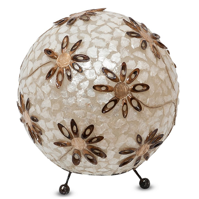Настольная лампа из перламутра на металлическом каркасе Indonesian Ball Коричневый Черный матовый Перламутровый Настольная лампа из перламутра на металлическом каркасе Indonesian Ball Коричневый Черный матовый Перламутровый в Липецке | Loft Concept