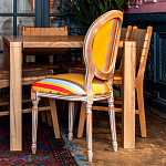 Стул бежевый в разноцветную полоску из натурального бука с изображением птиц и цветов Blooming Birds Colorful Stripes Chair варинант исполнения - 4 | Loft Concept в Липецке