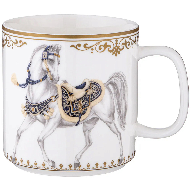 Кружка из фарфора белая с изображением лошади 400 мл Porcelain Horse Set Белый Синий Золотой Кружка из фарфора белая с изображением лошади 400 мл Porcelain Horse Set Белый Синий Золотой в Липецке | Loft Concept