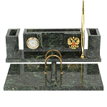 Настольный письменный набор из змеевика с подставкой под календарь и часами Successful Leader варинант исполнения - 1 | Loft Concept в Липецке