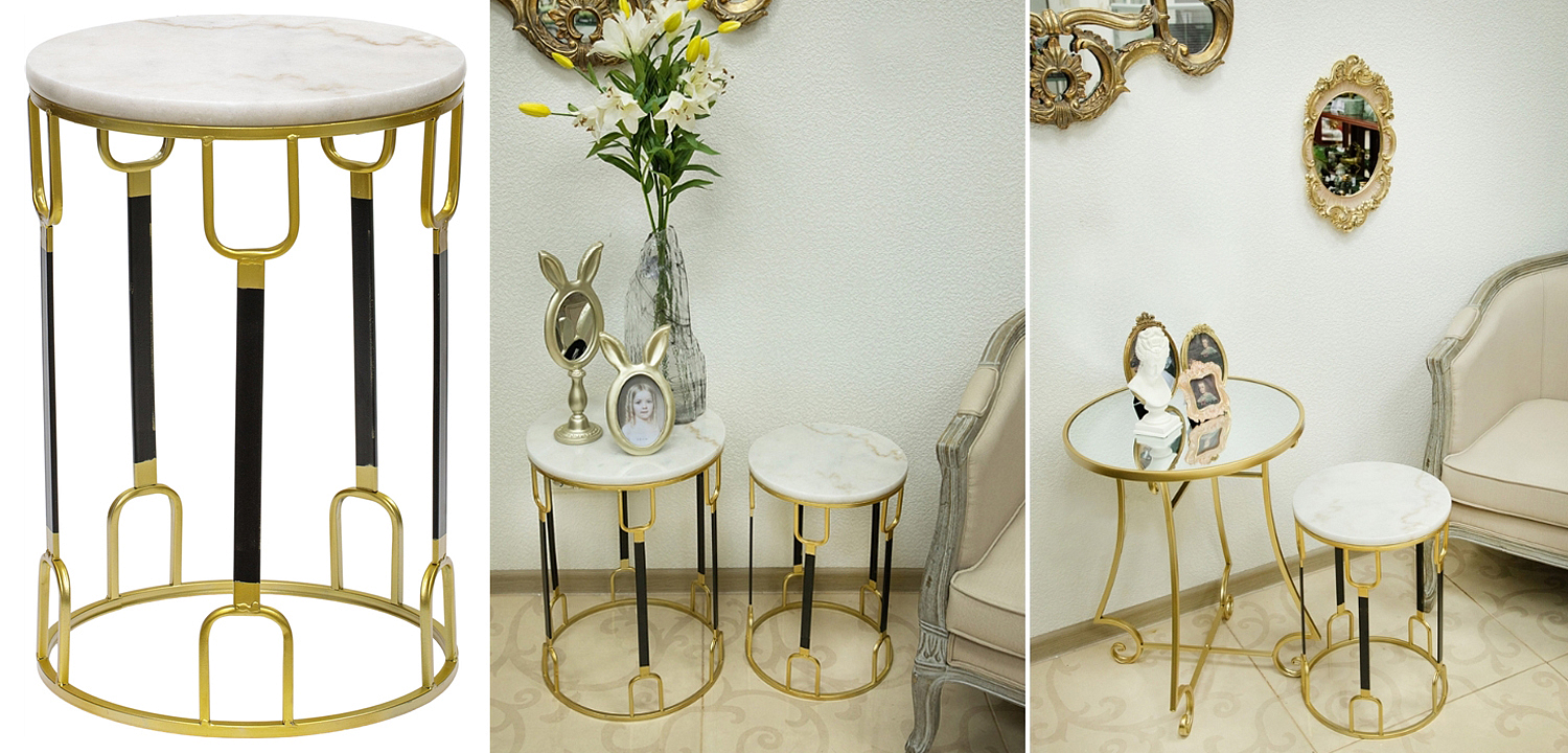 Приставной стол Dorius Side Table white marble high Приставной стол Dorius Side Table white marble high - Loft-Concept в Липецке