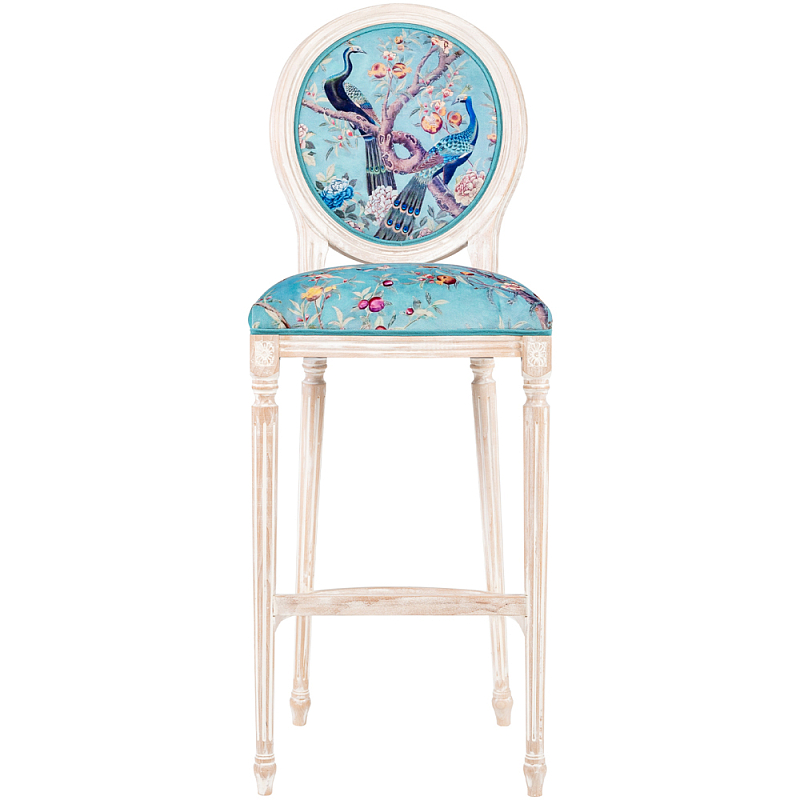 Барный стул из массива бука с изображением птиц и цветов Turquoise Beige Chinoiserie Garden Chair Мульти Бирюзовый Бежевый Барный стул из массива бука с изображением птиц и цветов Turquoise Beige Chinoiserie Garden Chair Мульти Бирюзовый Бежевый в Липецке | Loft Concept