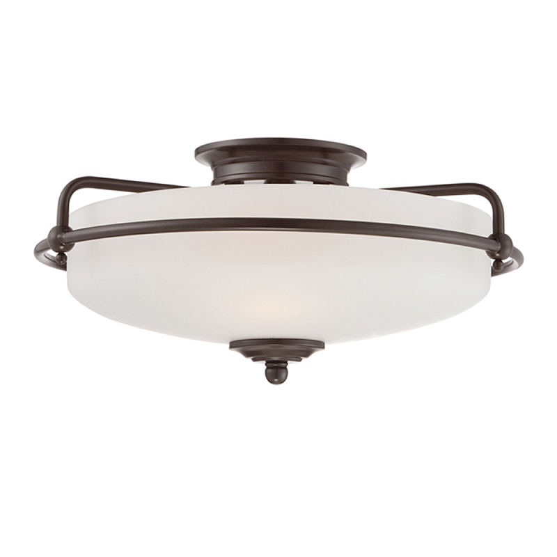 Потолочный светильник со стеклянным плафоном на изогнутых кронштейнах Quoizel  Бронза Белый Хром Латунь Прозрачное Стекло в Липецке | Loft Concept 