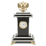 Часы настольные бронзовые с Гербом России из натурального камня Змевик Stone Clock варинант исполнения - 1 | Loft Concept в Липецке