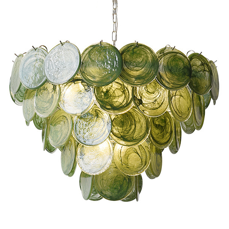 Люстра из зеленых стеклянных дисков с перламутровым эффектом Green Glowing Glaze Зеленый Серебряный Люстра из зеленых стеклянных дисков с перламутровым эффектом Green Glowing Glaze Зеленый Серебряный в Липецке | Loft Concept