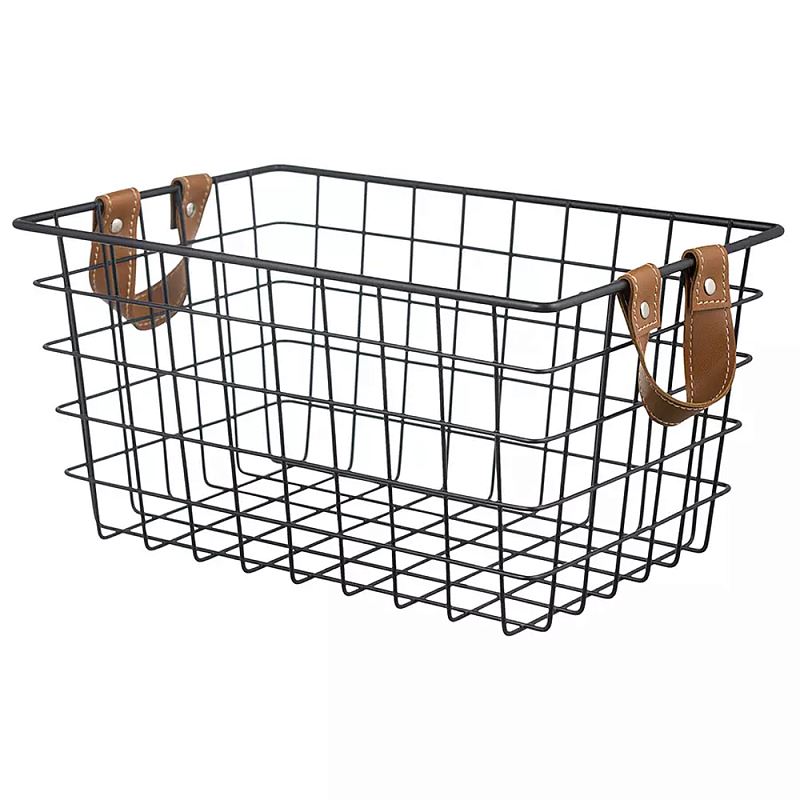 Корзина для хранения железная с ручками Iron Basket черная Черный Корзина для хранения железная с ручками Iron Basket черная Черный в Липецке | Loft Concept