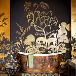 Обои ручная роспись в стиле Арт-деко Rateau Original colourway on Deep Rich Gold gilded paper варинант исполнения - 1 | Loft Concept в Липецке