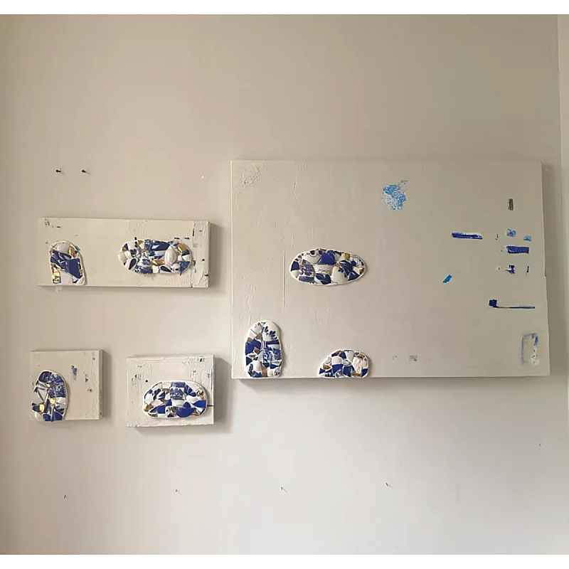 Панно «Fragments» Белый Золотой Синий Голубой Панно «Fragments» Белый Золотой Синий Голубой в Липецке | Loft Concept