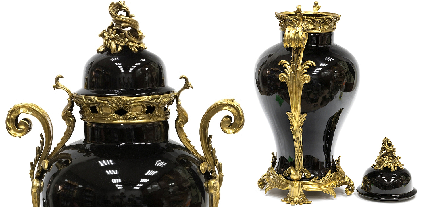 Большая ваза Selenia Black Vase Bronze Patterns Большая ваза Selenia Black Vase Bronze Patterns - Loft-Concept в Липецке