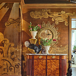 Обои ручная роспись в стиле Арт-деко Deco Dawn Bas Relief on Deep Rich Gold gilded paper варинант исполнения - 2 | Loft Concept в Липецке