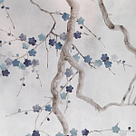 Обои ручная роспись Plum Blossom Inky Hokusai on Sterling Silver gilded silk варинант исполнения - 2 | Loft Concept в Липецке