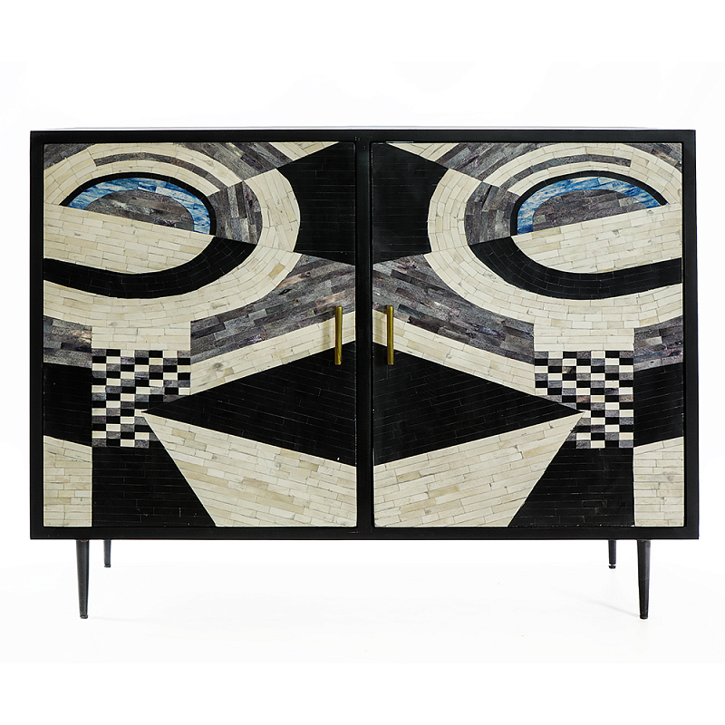 Буфет в гостиную с инкрустацией  Bone Inlay sideboard - 2 doors ivory ( слоновая кость ) Черный Голубой в Липецке | Loft Concept 
