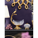 Чаша из прозрачного стекла на бронзовой подставке в виде павлина с рельефным хвостом Eden Garden варинант исполнения - 3 | Loft Concept в Липецке