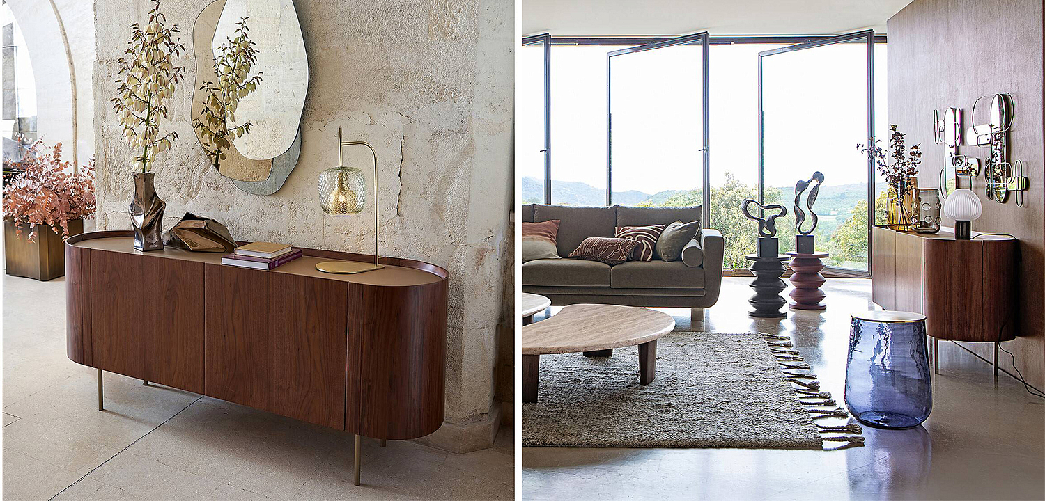 Комод округлой формы Walnut and Leather массив ореха и столешница из натуральной кожи Комод округлой формы Walnut and Leather массив ореха и столешница из натуральной кожи - Loft-Concept в Липецке