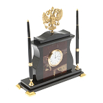 Часы настольные с Гербом России и 2-мя шариковыми ручками в комплекте Stone Clock варинант исполнения - 6 | Loft Concept в Липецке