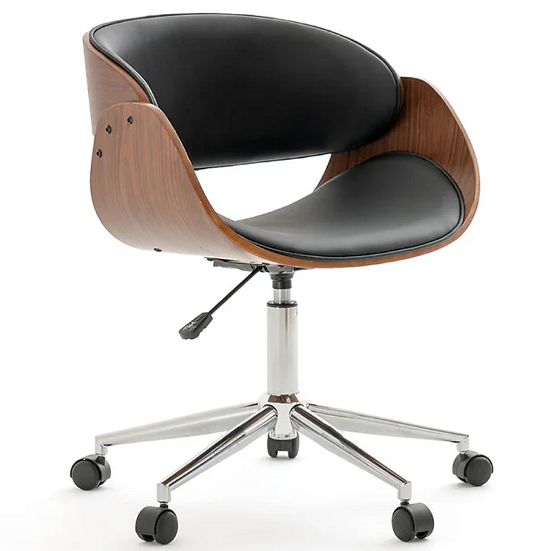 Вращающееся офисное кресло на колёсах Delwyn Chair Коричневый Черный Хром Вращающееся офисное кресло на колёсах Delwyn Chair Коричневый Черный Хром в Липецке | Loft Concept