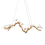 Люстра подвесная линейная с прозрачными стеклянными птичками на ветвях Serip Voa варинант исполнения - 1 | Loft Concept в Липецке