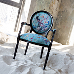 Полукресло из массива бука бирюзовое с изображением птиц и цветов Turquoise Chinoiserie Garden Chair варинант исполнения - 6 | Loft Concept в Липецке