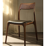 Стул деревянный с мягким сиденьем из черной натуральной кожи Moon Walnut Furniture варинант исполнения - 11 | Loft Concept в Липецке