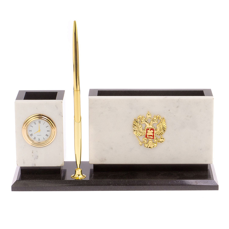 Настольный письменный набор из мрамора с часами и ручкой Marble Accessory Золотой Белый Мрамор Bianco Черный Настольный письменный набор из мрамора с часами и ручкой Marble Accessory Золотой Белый Мрамор Bianco Черный в Липецке | Loft Concept