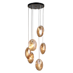Люстра каскадная с 6-ю стеклянными круглыми плафонами янтарного цвета Savio Glass Disc Light варинант исполнения - 1 | Loft Concept в Липецке