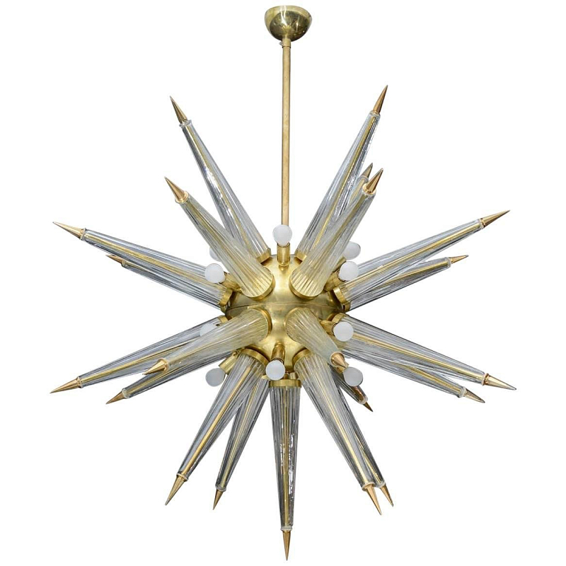 Люстра Brass Sputnik Chandelier with Murano Glass Spikes Глянцевое золото Прозрачное Стекло Люстра Brass Sputnik Chandelier with Murano Glass Spikes Глянцевое золото Прозрачное Стекло в Липецке | Loft Concept