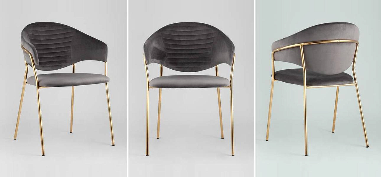Стул Alexis Chair Серый Велюр Золотые ножки Стул Alexis Chair Серый Велюр Золотые ножки - Loft-Concept в Липецке