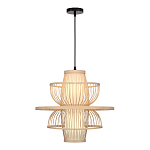 Подвесной светильник фигурный из деревянных прутьев с плафоном из натуральной ткани Light Inside the Cell варинант исполнения - 1 | Loft Concept в Липецке
