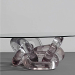 Дизайнерский журнальный стол с круглой прозрачной столешницей и основанием в виде цепи Hua Wang варинант исполнения - 1 | Loft Concept в Липецке