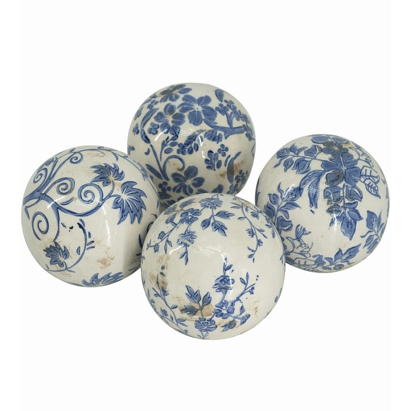 Набор керамических шаров с синей росписью Oriental Blue & White Ornament Vases Белый Синий Набор керамических шаров с синей росписью Oriental Blue & White Ornament Vases Белый Синий в Липецке | Loft Concept