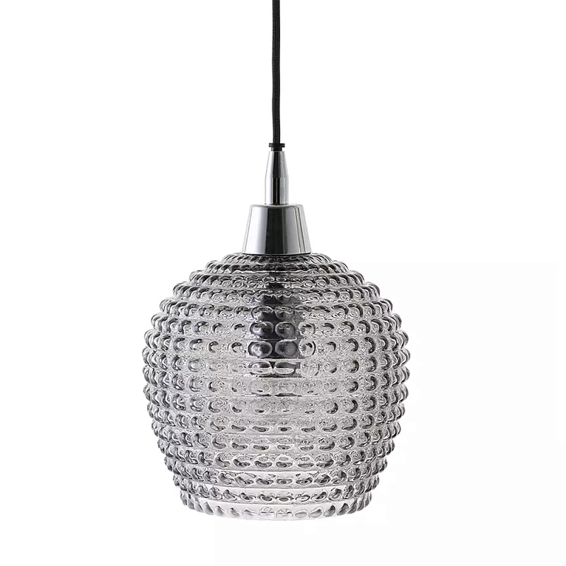 Подвесной светильник с рельефным стеклянным плафоном Embossed Glass Shade Прозрачный Серый Черный Подвесной светильник с рельефным стеклянным плафоном Embossed Glass Shade Прозрачный Серый Черный в Липецке | Loft Concept