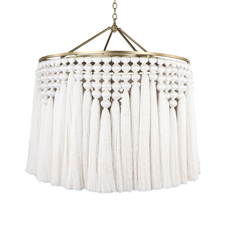 Люстра белая плетеная с кисточками Boho Tassel Chandelier Белый Латунь Люстра белая плетеная с кисточками Boho Tassel Chandelier Белый Латунь в Липецке | Loft Concept