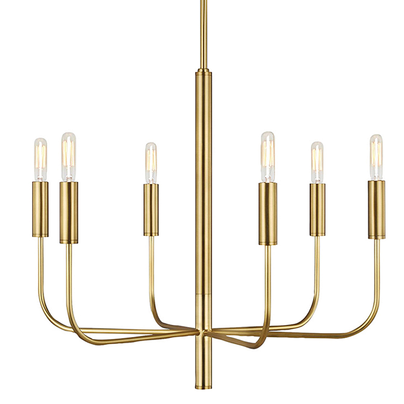 Люстра с 6-ю лампами на тонких изогнутых рожках в современном стиле Feiss Латунь Никель в Липецке | Loft Concept 