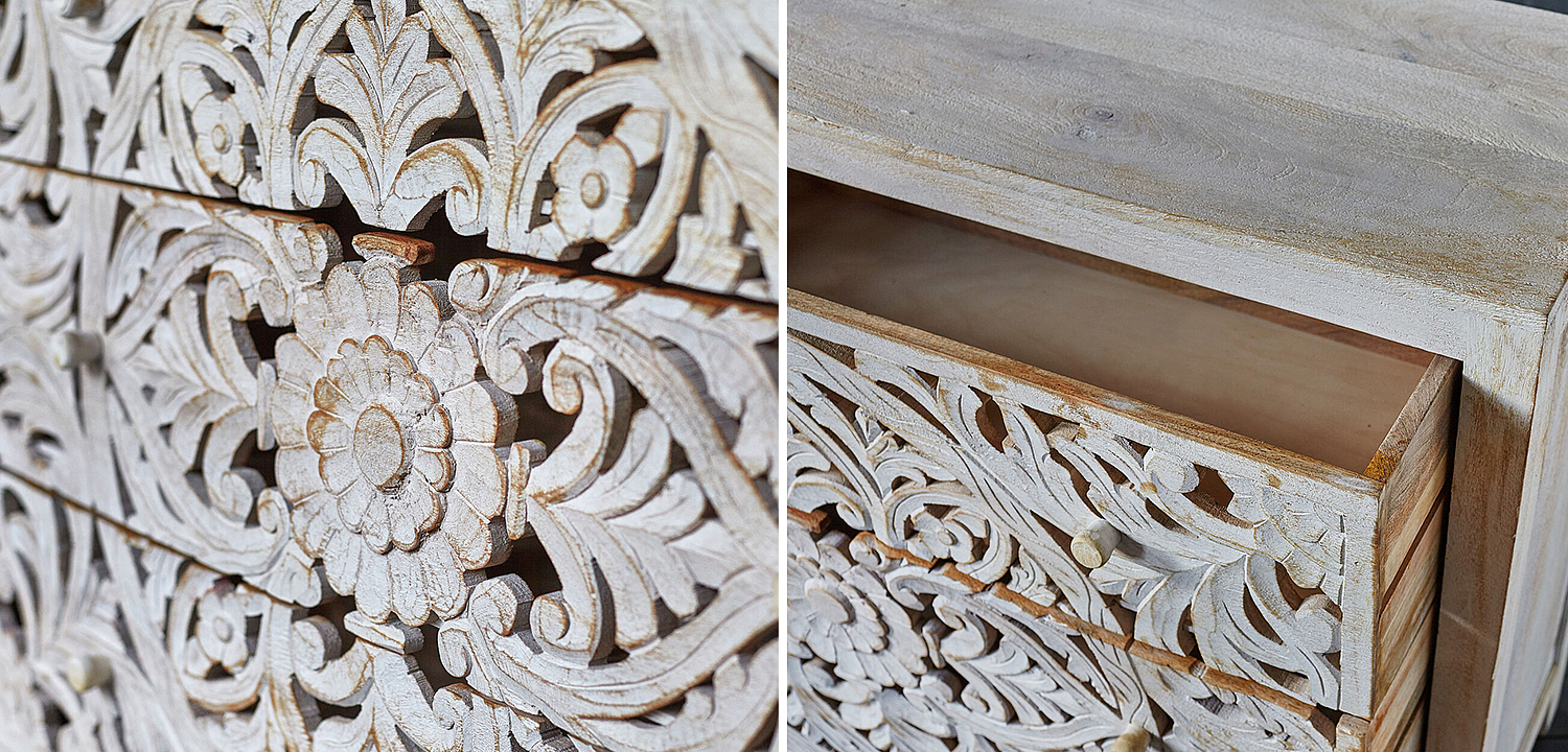 Комод Indian Antique White Furniture Chest of Drawers Kailash белый Комод Indian Antique White Furniture Chest of Drawers Kailash белый - Loft-Concept в Липецке