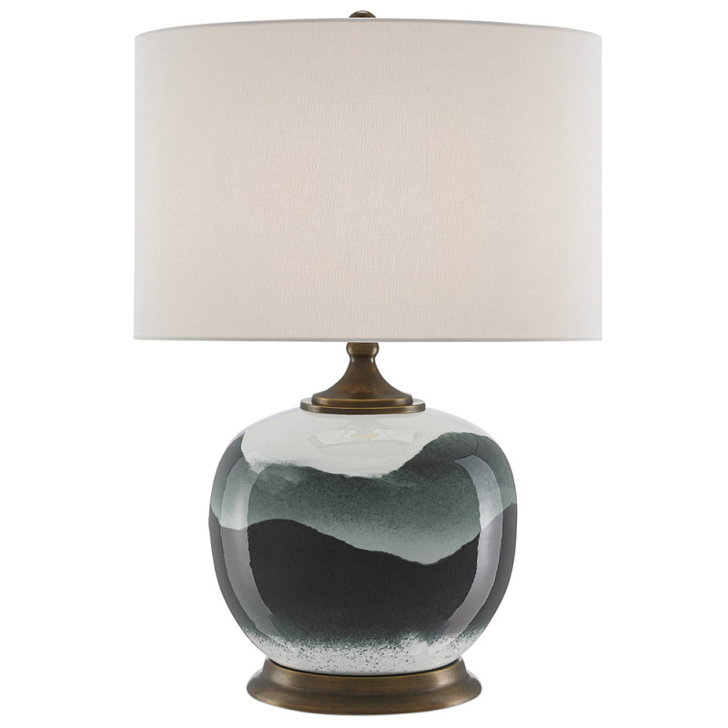 Настольная лампа с волнистым принтом Green Wavy Lamp Зеленый Белый Латунь Античная полированная Настольная лампа с волнистым принтом Green Wavy Lamp Зеленый Белый Латунь Античная полированная в Липецке | Loft Concept