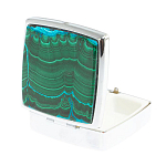 Таблетница карманная квадратная с 2-мя отделениями с зеркалом и накладкой из натуральных камней Малахит Хризоколла Silver Stone Pillboxes варинант исполнения - 2 | Loft Concept в Липецке