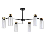Люстра потолочная с 6-ю цилиндрическими плафонами из стекла и черным каркасом Noir Poise варинант исполнения - 1 | Loft Concept в Липецке