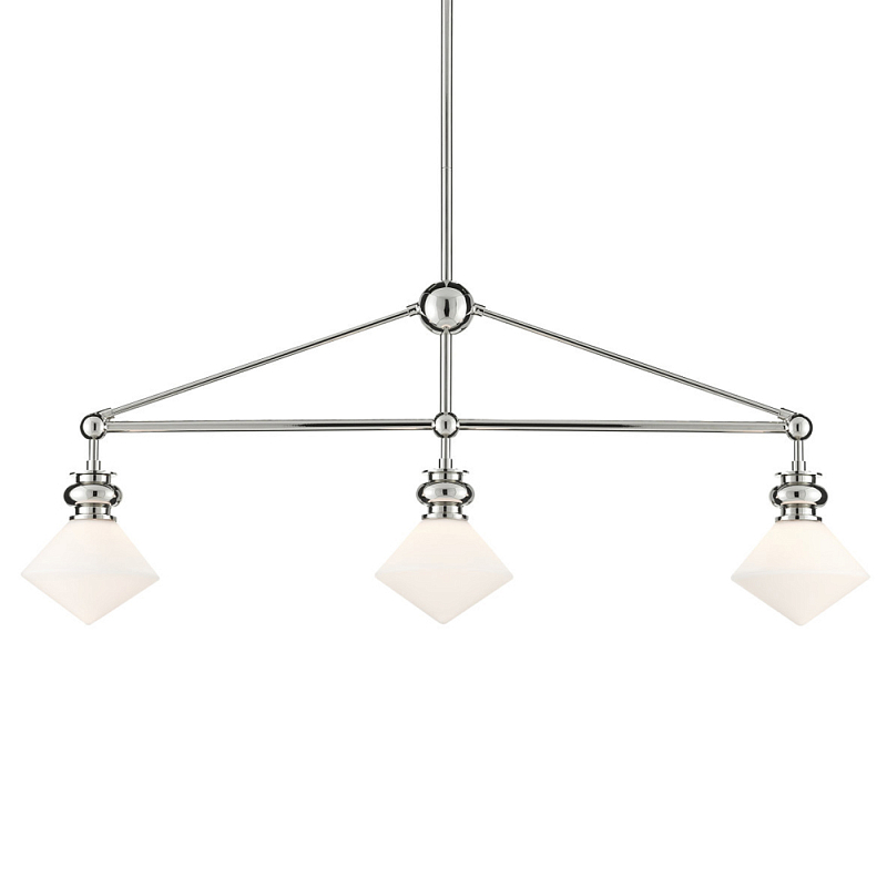 Люстра линейная с ромбовидными плафонами Pointed Diamond Shade Никель Белый Люстра линейная с ромбовидными плафонами Pointed Diamond Shade Никель Белый в Липецке | Loft Concept