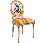 Стул бежевый в разноцветную полоску из натурального бука с изображением птиц и цветов Blooming Red Blue Birds Colorful Stripes Chair варинант исполнения - 2 | Loft Concept в Липецке