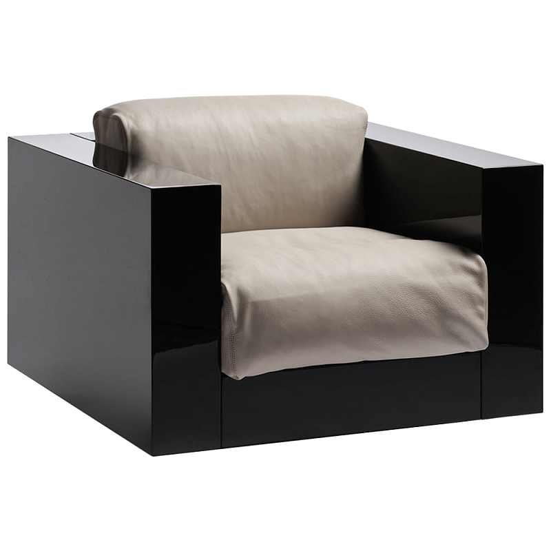 Дизайнерское кожаное кресло Poltronova Saratoga Armchair Белый Карамель Черный в Липецке | Loft Concept 