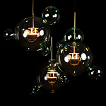 Люстра подвесная с прозрачными бирюзовыми стеклянными шарами и круглым основанием 3 лампы Giopato & Coombes варинант исполнения - 6 | Loft Concept в Липецке