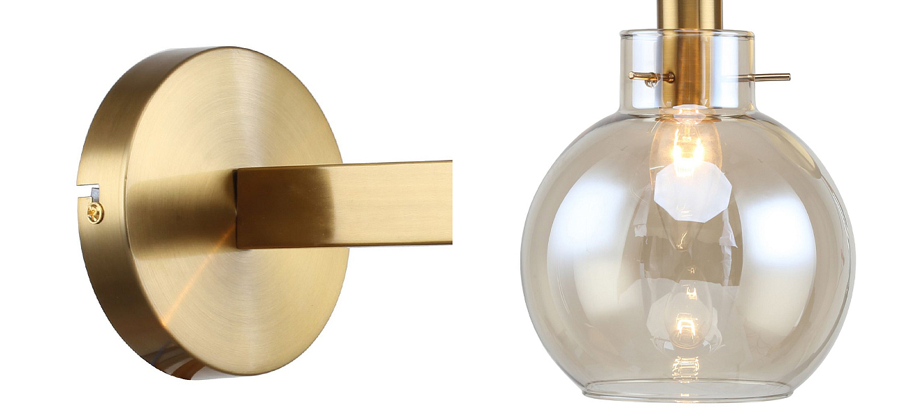 Бра с плафоном коньячного цвета Carmella Globe Brass Бра с плафоном коньячного цвета Carmella Globe Brass - Loft-Concept в Липецке