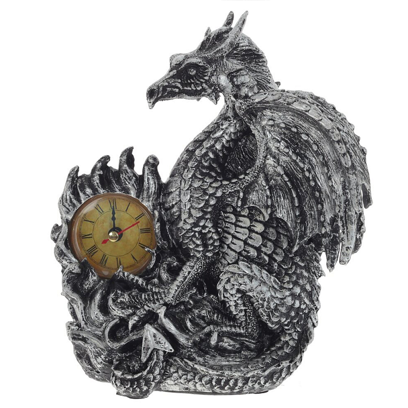 Часы в виде дракона Silver Dragon Clock Серебряный Черный в Липецке | Loft Concept 