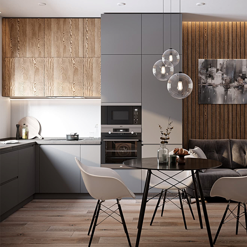 Серый матовый кухонный гарнитур с фасадом под дерево Vincens Kitchen Set Серый Ясень Серый матовый кухонный гарнитур с фасадом под дерево Vincens Kitchen Set Серый Ясень в Липецке | Loft Concept