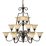 Люстра трехъярусная бронзового цвета с 15-ю кремовыми плафонами в форме чаш Hinkley варинант исполнения - 1 | Loft Concept в Липецке