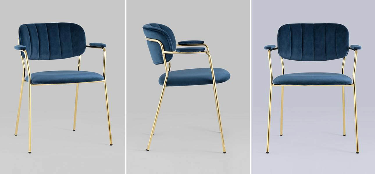 Стул Singer Chair Золотой Металл Синий Велюр Стул Singer Chair Золотой Металл Синий Велюр - Loft-Concept в Липецке