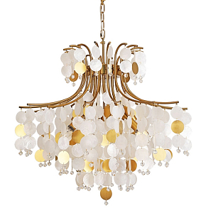 Люстра подвесная с белыми и золотыми круглыми подвесками Диаметр 70 см SHELL Chandelier