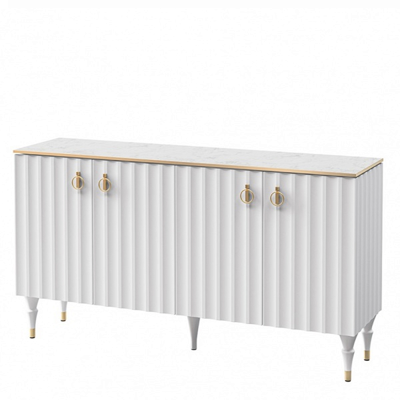 Консоль четырёхдверная с белым рельефным фасадом Expanses of Beauty Белый Золотой Белый Мрамор Bianco в Липецке | Loft Concept 