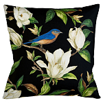 Декоративная подушка чёрная с изображением птицы в саду Blooming Blue Birds варинант исполнения - 1 | Loft Concept в Липецке